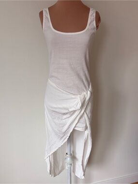 Anemos Selene Asymmetric Stretch Linen Wrap Twist High Low Midi Dress EUC Sz XS